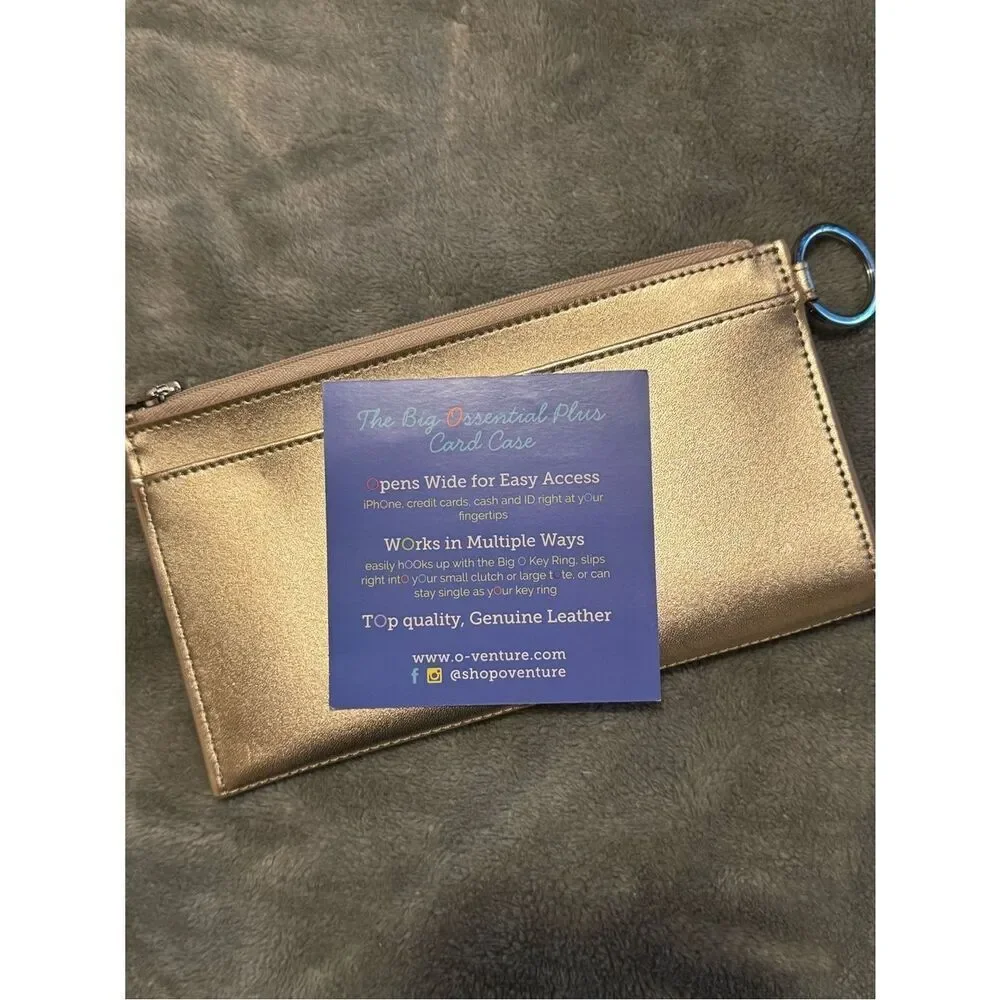 Metallic Gold Slim Wristlet Clutch with Key Ring